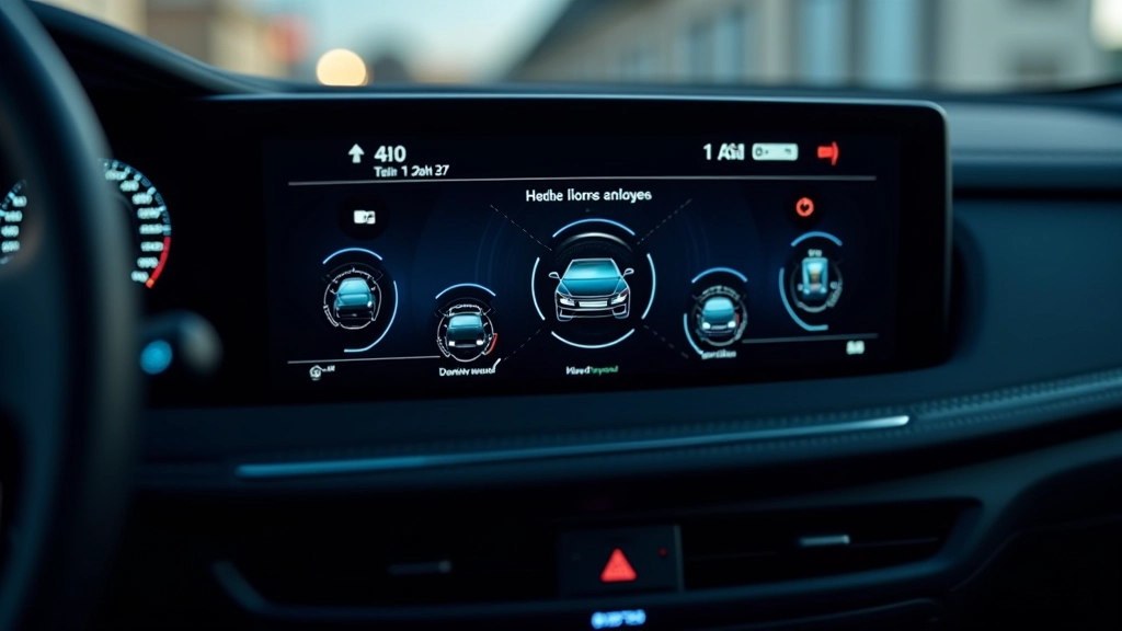 Mūsdienu automobiļa drošības sistēmu dēlis ar sensoru izkārtojumu un elektroniskas vadības moduliem