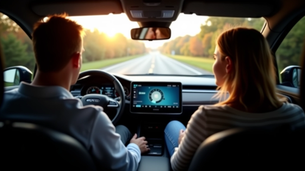 Ģimenes automobilī ar autonomās braukšanas funkciju aktivizētu, vadītājs relaksējas, divi bērni aizmulsinājušies, skaidrs ceļš priekšā