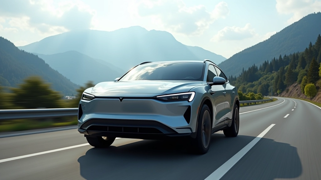 Liels elektromobilis SUV ar sportīgu dizainu uz ceļa