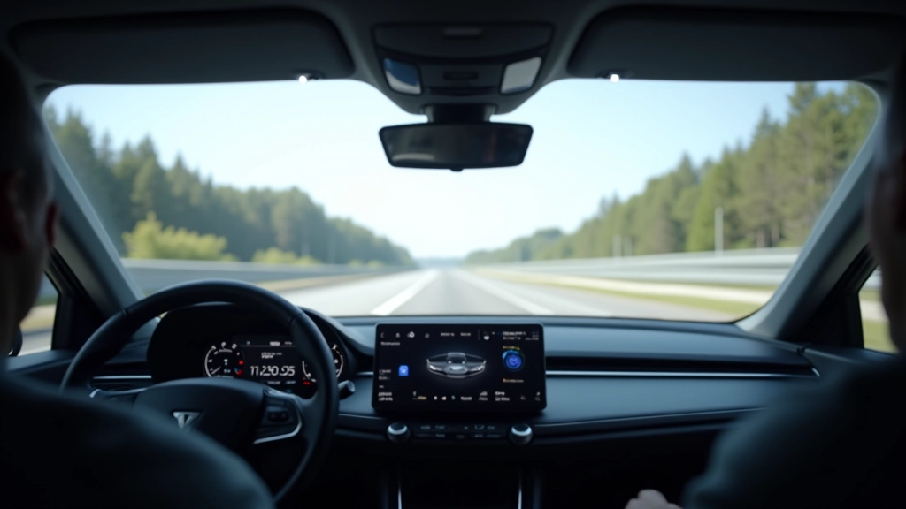 Moderni automobiļi ar drošības sensoru sistēmām uz ceļa, parādot LiDAR, radar un kameras integrāciju